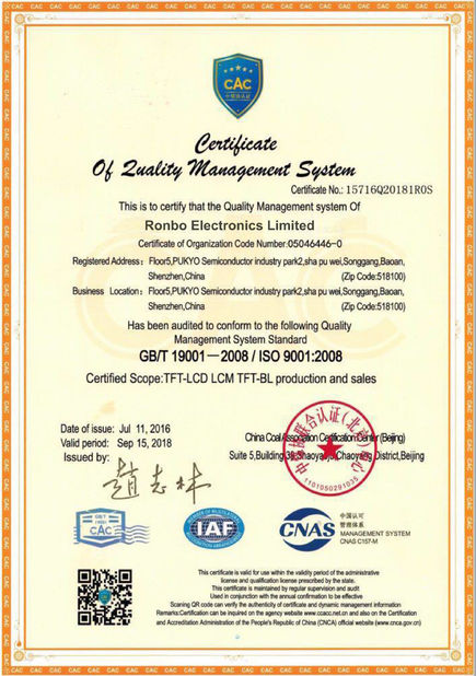 China RONBO ELECTRONICS LIMITED Certificaciones